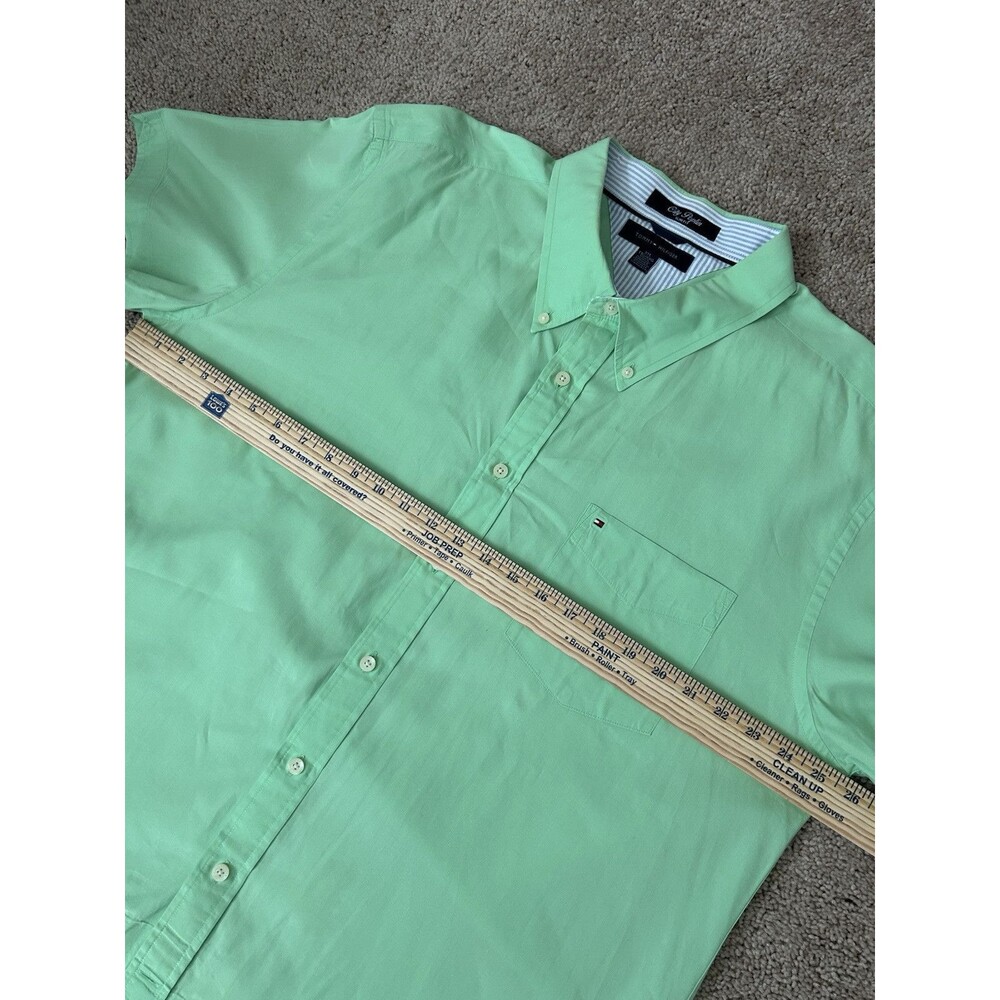 Tommy Hilfiger City Poplin Slim Lime Green Short Sleeve Shirt Mens XXL - Picture 8 of 10
